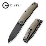 CIVIVI Knives Ray Laconico Sokoke Front Flipper | Green Burlap Micarta Handles