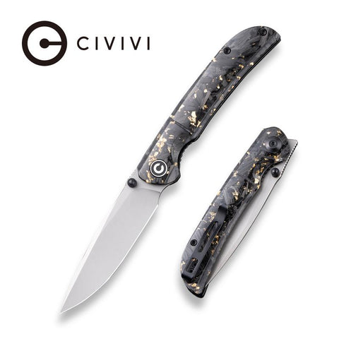 Civivi Imperium | Front Flipper | Carbon Fiber And Golden Shred In Clear Resin